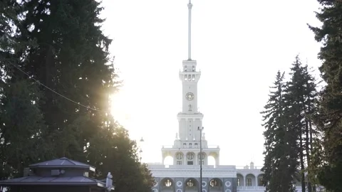 A view at the reconstructed building of the River Station in Moscow Stock Footage 162410408