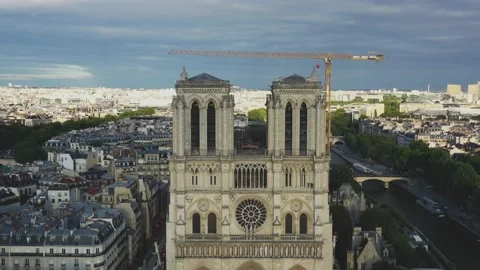 View of the reconstruction of Notre Dame Cathedral. View of the cathedral aft Stock Footage 136106979
