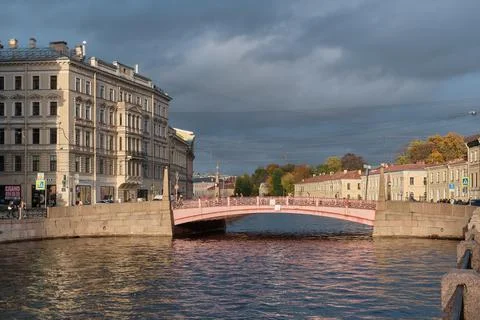 View of the Red Arch Bridge over the Moika River, built in 1814, landmark, ci Stock Photos