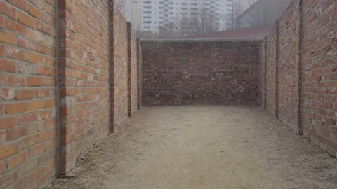 View of the red brick hallway outside Stock Footage 299893249