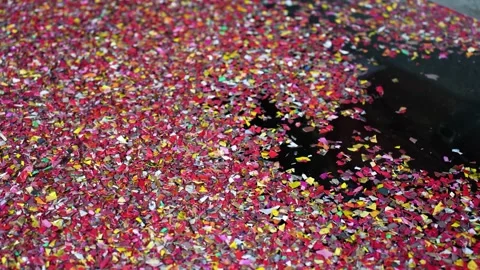 View of red chili flakes drying on a dark surface, Bangladesh. Stock Footage 336411944