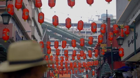 View of Red lanterns light in Chinatown of  kuala lumpur Stock Footage 111279805