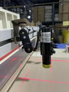 View of red laser marking, use for machine industrial Stock Photos