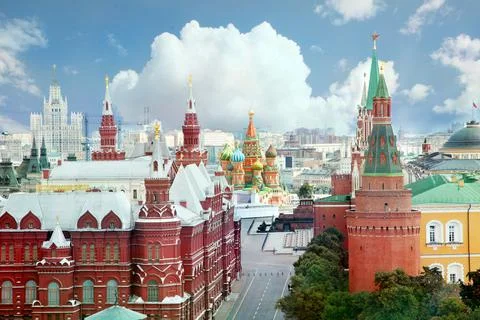 View of the Red square and the Kremlin from the roof of the Ritz-Carlton Stock Photos