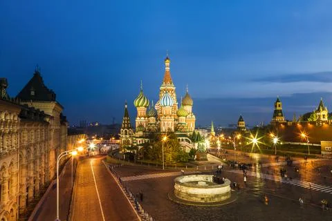 View of Red square, St. Basil's cathedral, Lobnoye mesto and the Kremlin Stock Photos
