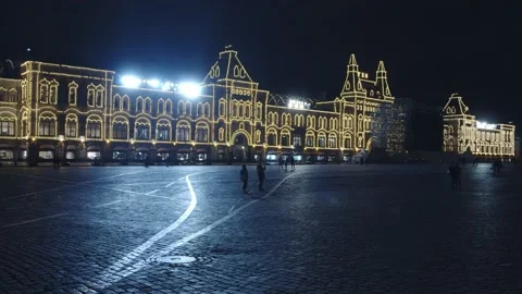 View of the red square with walking tourists Stock Footage 131063854