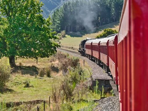 View from Red steam train arching left Foto stock