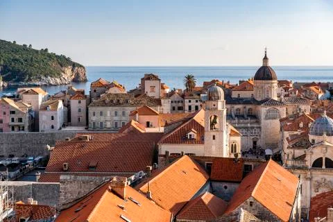 View of red tiled roofs and Adriatic sea in the city of Dubrovnik, Croatia Stock Photos