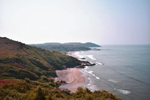 View of the reddish mountain from the top of the hill Stock Photos