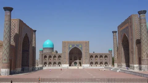 View of Registan Square from the observation deck. Samarkand, Uzbekistan Video stock 220952209