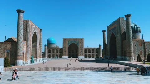 View of The Registan Square. Ulugh Beg Madrasah Stock Footage 301561051
