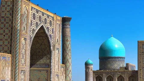 View of The Registan Square. Ulugh Beg Madrasah Stock Footage 301564200