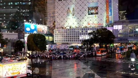 View of regular rainy day in Shibuya crossing. Tokyo (Japan) Stock Footage 126729606