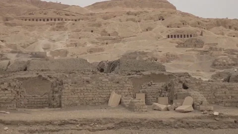 View of the remains of ancient structures in the Valley of the Kings, Cairo Video stock 145028218