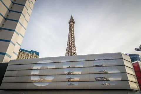 View on the replica of Eiffel Tower at Paris Hotel &amp; Casino. Las vegas Stock Photos