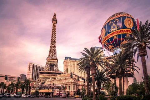 View on the replica of Eiffel Tower at Paris Hotel &amp; Casino. Las vegas Stock Photos