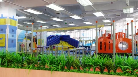 View of replica grass in a play area for children Stock Footage 275311708