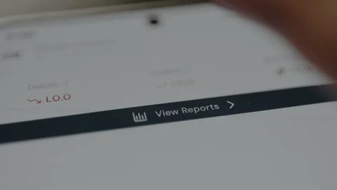 View Reports button from the user interface of the financial app Video stock 328878555