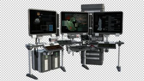 A view of research equipment with monitors, computers, spyware Stock Illustration