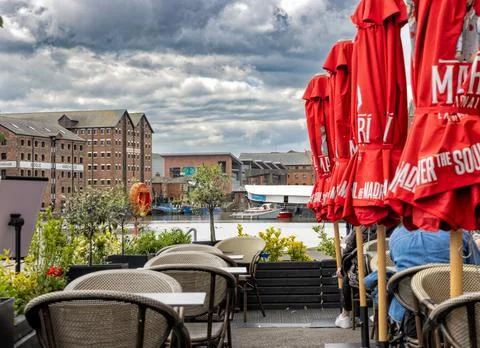 View from  restaurant overlooking the Gloucester Docks, England, UK Stock Photos