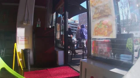 View from a restaurant through a door to Downtown Atlanta Ga Stock Footage 147568546