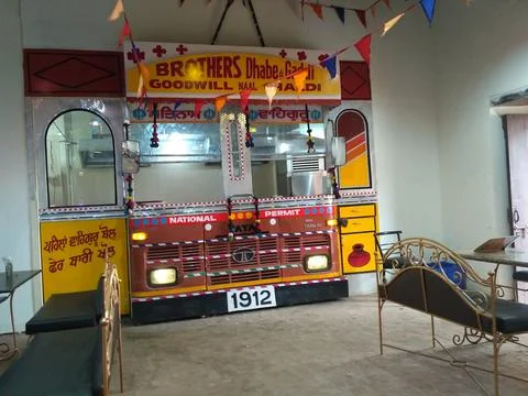 A view of restaurant in Truck shape inside Govind Garh fort Stock Photos