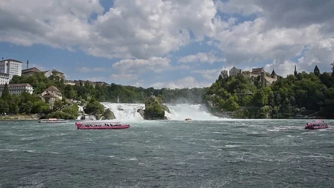 View of the Rhine Falls with the Laufen Castle in Neuhausen Stock Footage 123710212