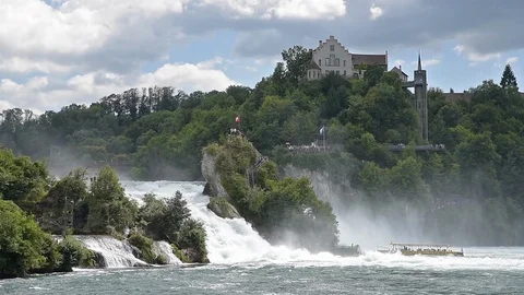 View of the Rhine Falls with the Laufen Castle in Neuhausen Stock Footage 123710988