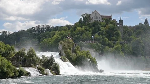 View of the Rhine Falls with the Laufen Castle in Neuhausen Stock Footage 123712029