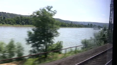 View of the Rhine river in Germany seen from a passenger train Stock-Footage 51774785