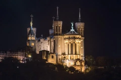 View of Rhone river in Lyon at night, France Photos