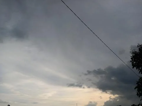 View of rice fields in the afternoon with a background of darkening clouds Stock Photos