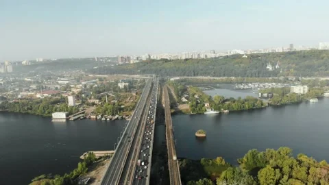 View of the right bank from the side of the Darnitsky Bridge Stock Footage 147465513