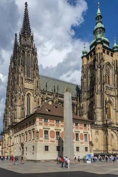 View from the right corner of the cathedral of St. Vitus. Stock Photos