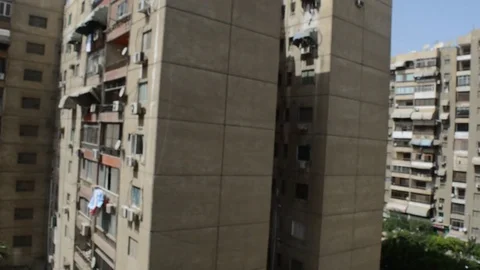 View from right to left of high old buildings at cairo, egypt Stock Footage 75055648