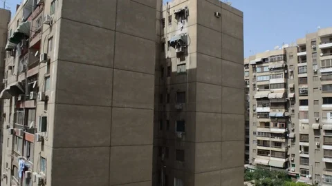 View from right to left of high old buildings at cairo, egypt Stock Footage 75058775