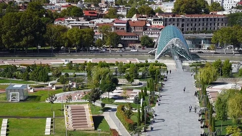 View of Rike Park with Bridge of Peace in Tbilisi, Georgia Stock Footage 76423919