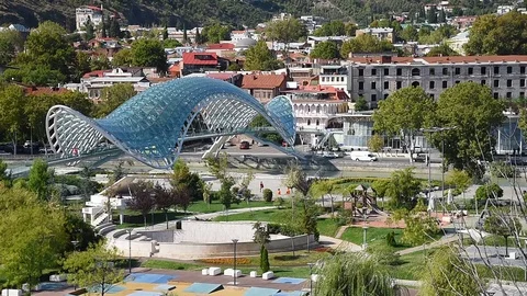 View of Rike Park with Bridge of Peace in Tbilisi, Georgia Stock Footage 81656361