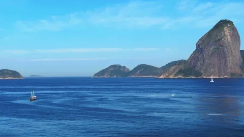 A view of Rio de Janeiro from Niteroi with Sugarloaf from Santa Cruz Fortress Stock Footage 201373946