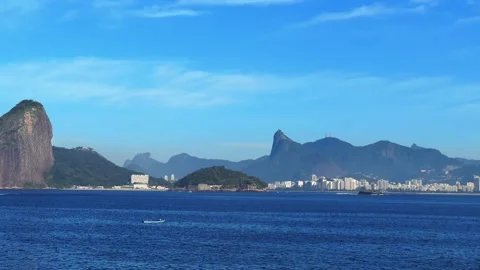 A view of Rio de Janeiro with Sugarloaf and the Christ the Redeemer statue Stock Footage 201375571