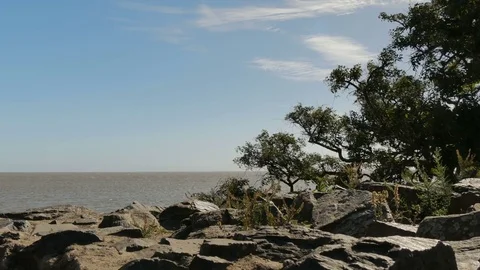 View of the Rio de la Plata from the ancient wall of the historic centre of C Video stock 85302928