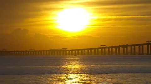 View of Rio - Niteroi Bridge at sunset Stock-Footage 51779323