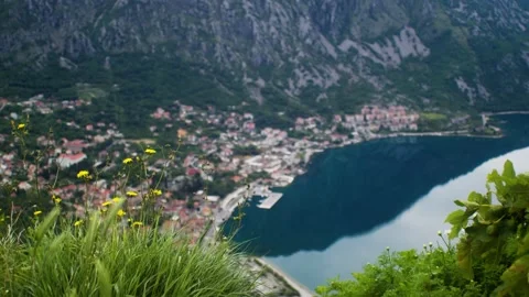 View on Risan town in the Bay of Kotor, Montenegro Stock Footage 222351604