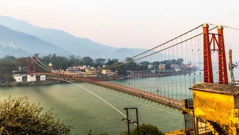View of Rishikesh by the river Ganges, Uttarakhand, India Stock Photos