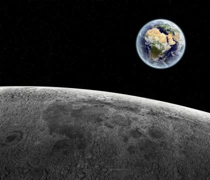View of the rising Earth seen from the Moon's surface Stock Illustration