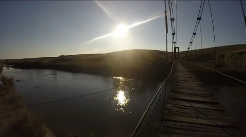 View of a River and bridge at sunset Stock Footage 42900451