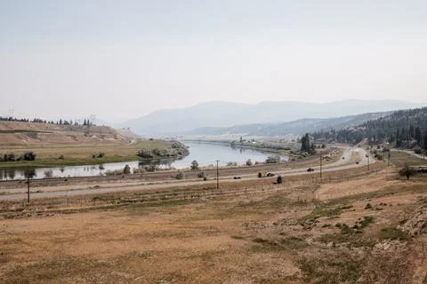 View of the river and mountains from the top of the hill. BC, Canada. Stock Photos
