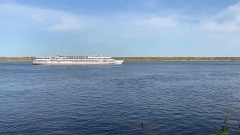 View of the river and the ship passing on the river 01 Stock Footage 143636750