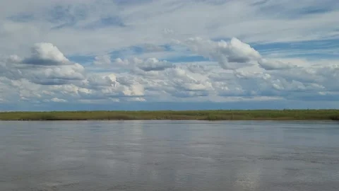 View of the river and the sky with clouds. River Irtysh Video stock 194424896
