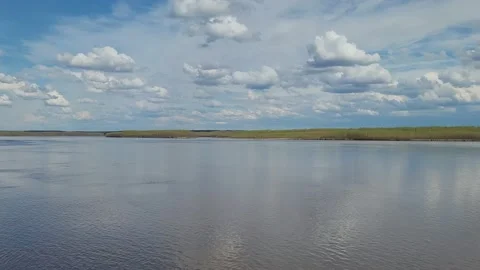 View of the river and the sky with clouds. River Irtysh Stock Footage 194424956